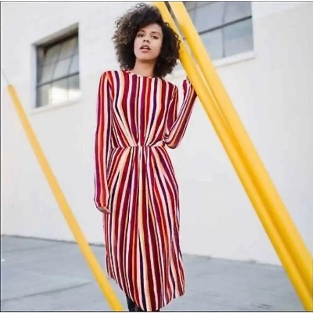 Zara Striped Retro Mesh Maxi Dress Multicolor Size L NWOT